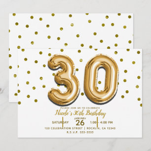 30 Gouden Ballonnen & Confetti 30ste Verjaardagsfe Kaart