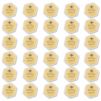 30 Hexagon gevormde waterdichte gele honing met bi Sticker