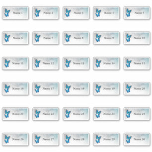 30 Individuele gastnamen Blauwe Butterfly stickers