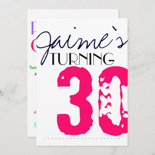 30 Invitation d'anniversaire Neon et gris (Devant / Derrière)