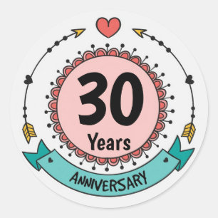 30 jaar Jubileum met pijlen en harten Ronde Sticker