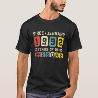 30-jarige geboren in januari 1992  30e geboorte t-shirt