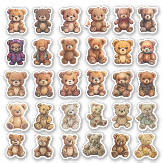 30 mini teddybeer Stickers (Voorkant)