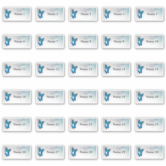 30 noms individuels Stickers Papillon bleu (Devant)