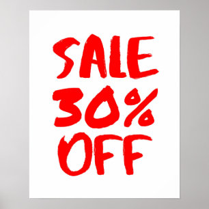 30% Off Sale teken, Rode Retail Store Signage, Gro Poster