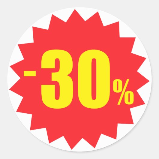 30 procent korting stickers, wit en rood ronde sticker (Voorkant)