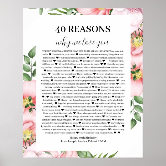 30 Raison pour laquelle nous aimons Poster (Devant)