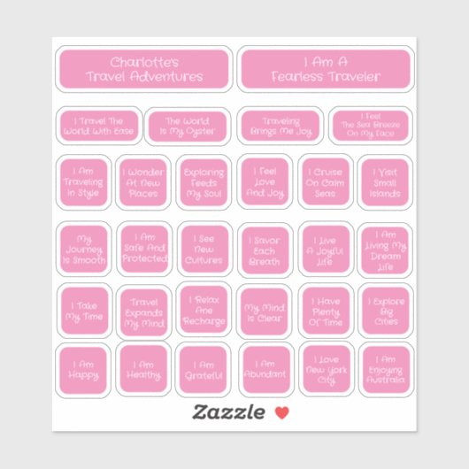 30 Roze & Wit Reisbevestiging Sjabloon Vierkant Sticker (Vel)