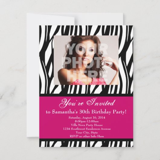 30 Roze Zebra Swirl Aangepaste Uitnodigingen (Voorkant)