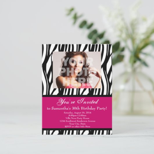 30 Roze Zebra Swirl Aangepaste Uitnodigingen (Staand voorkant)