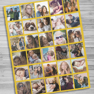 30 Square Photo Collage Yellow Fleece Deken