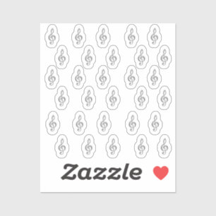 30-stickers Silver Metallic 3D Music Treble Clef Sticker