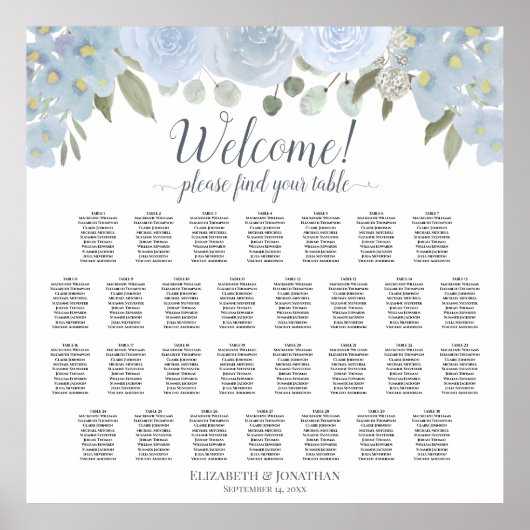 30 Tabel Stamblauw Roos Boho - Zitkaart Poster (Voorkant)