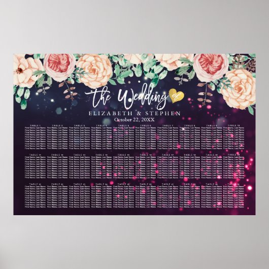 30 Tabellen Waterverf Floral Wedding Seating Chart Poster (Voorkant)
