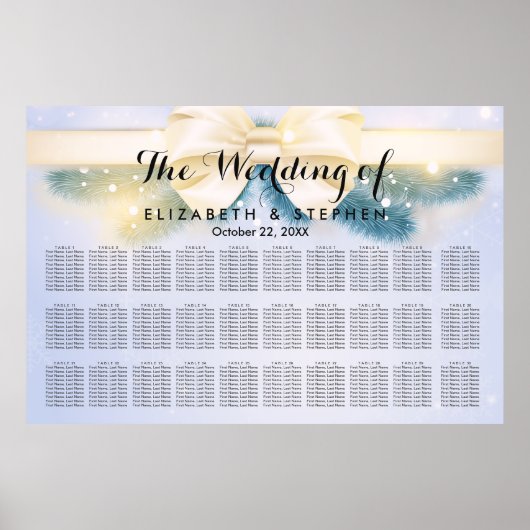 30+ Tables Blue Gold Ribbon Wedding Seating Chart Poster (Voorkant)