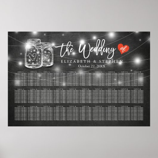 30+ Tables Wedding Seating Chart Mason Jar Lights Poster (Voorkant)