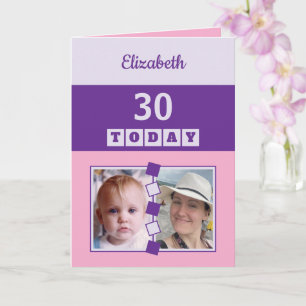 30 vandaag Elke leeftijd 2 foto roze paarse verjaa Kaart
