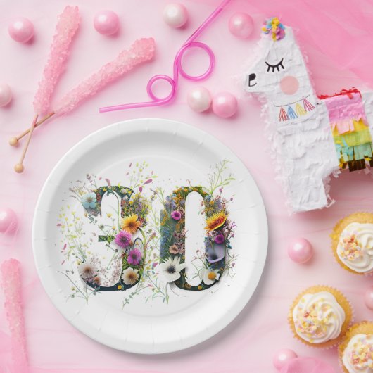 30 Verjaardag nummer Wildflowers Papieren Bordje (Feest)