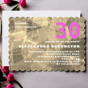 30 verjaardagsfeest gouden patroon wit roze kaart
