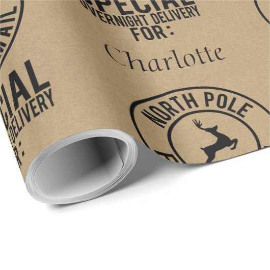 30 "x15" Kraft Black Naam Noordpool van Santa Cadeaupapier (Rol Hoek)