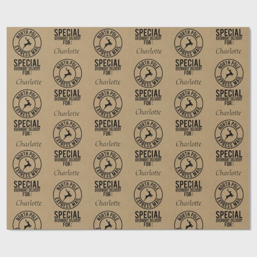 30 "x15" Kraft Black Naam Noordpool van Santa Cadeaupapier (Vlak)