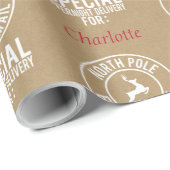 30 "x15" Kraft Rood & Wit Naam van de Kerstman Cadeaupapier (Rol Hoek)