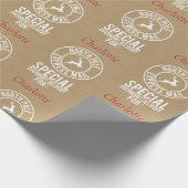 30 "x15" Kraft Rood & Wit Naam van de Kerstman Cadeaupapier (Hoek)