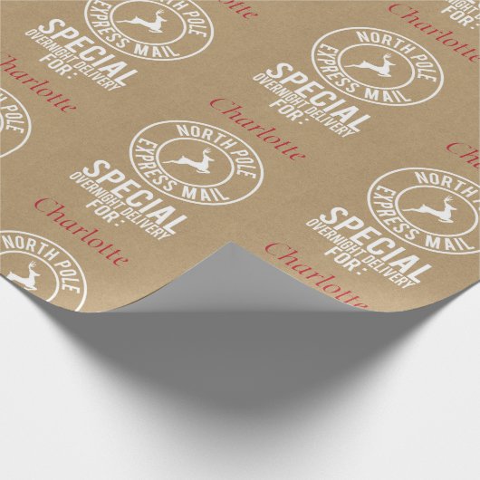 30 "x15" Kraft Rood & Wit Naam van de Kerstman Cadeaupapier (Hoek)