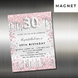 30e anniversaire argent rose invitation aimant<br><div class="desc">Un aimant d'invitation moderne, élégant et glamour pour une fête de 30e anniversaire. Un arrière - plan faux argenté, décoré de parties scintillant rose et faux argenté, brille. Personnalisez et ajoutez votre nom et les détails de votre fête. Le numéro 30 est écrit avec une police de style ballon, script....</div>