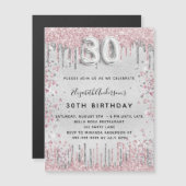 30e anniversaire argent rose invitation aimant (Devant / Derrière)