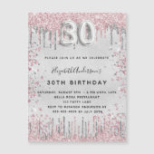 30e anniversaire argent rose invitation aimant (Devant)
