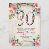 30e anniversaire Belle Invitation Florale, (Devant / Derrière)