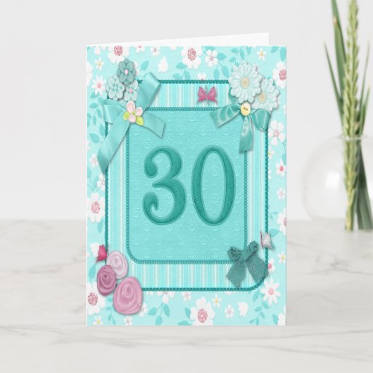 30e anniversaire carte avec fleurs (Devant)