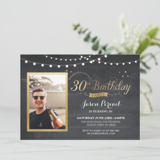 30e anniversaire Chalk Rustic Gold Invitation (Debout devant)