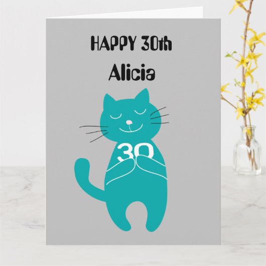 30e anniversaire chat 30 ans simple carte de nom c (Fleur jaune)