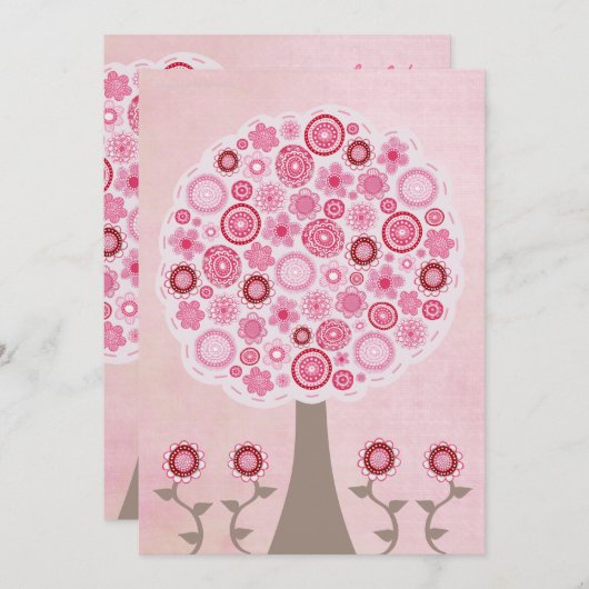 30e anniversaire Designer Pink Tree Invitation (Devant / Derrière)