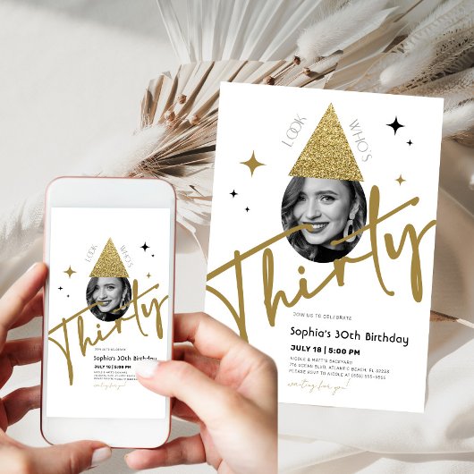 30e anniversaire d'or Invitation avec photo