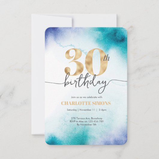 30e anniversaire Eau turquoise invitation (Devant)