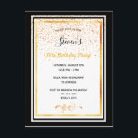 30e anniversaire fête noir blanc or invitation<br><div class="desc">Une élégante carte d'invitation pour un 30e anniversaire pour hommes et femmes. Modèles pour vos informations. Cadres noirs et faux or et pluie de confettis dorés. Elégant arrière - plan blanc, lettres noires et dorées. Le nom est écrit avec un script de style moderne écrit à la main. Dos :...</div>