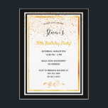 30e anniversaire fête noir blanc or invitation<br><div class="desc">Une élégante carte d'invitation pour un 30e anniversaire pour hommes et femmes. Modèles pour vos informations. Cadres noirs et faux or et pluie de confettis dorés. Elégant arrière - plan blanc, lettres noires et dorées. Le nom est écrit avec un script de style moderne écrit à la main. Dos :...</div>
