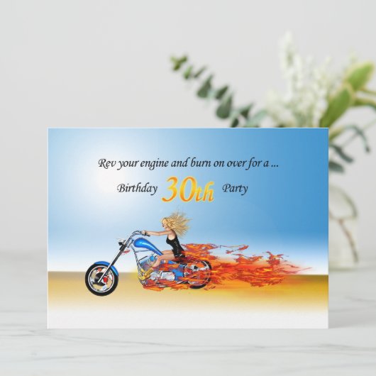 30e anniversaire Flaming moto party invitation (Debout devant)