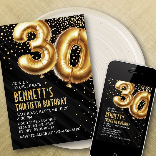 30e anniversaire Gold Black Invitation