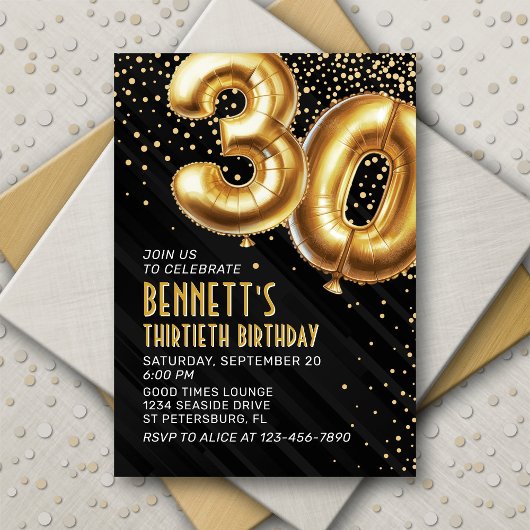 30e anniversaire Gold Black Invitation