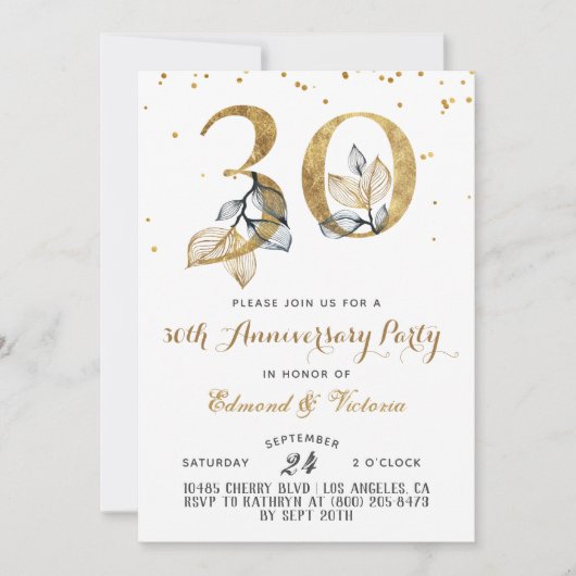 30e anniversaire Gold Floral Invitation (Devant)