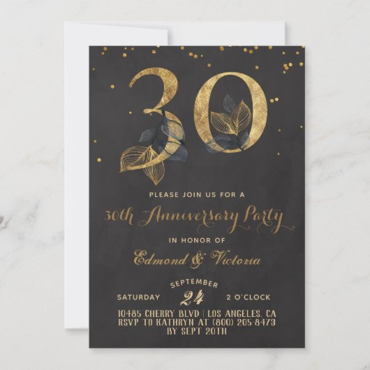 30e anniversaire Gold Floral Invitation (Devant)