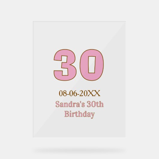 30e anniversaire gras rose nom date simple mi (Recto)