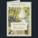 30e anniversaire heureux Personnaliser la carte de<br><div class="desc">Bravo à 30 ans. Un joli paysage de sentiers forestiers d'aquarelle imprimé à la main avec un message d'anniversaire chaleureux pour des sentiers heureux,  des espoirs et des rêves. Personnalisez avec le nom du destinataire. année de Personnaliser,  nom,  message.</div>