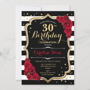 30e anniversaire Invitation Black White Stripes Ro