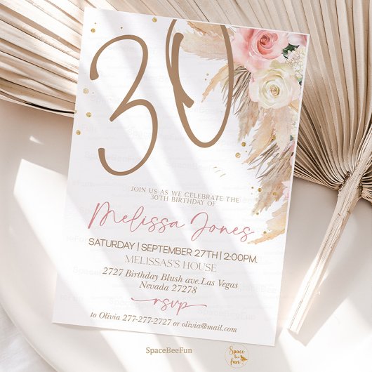 30e anniversaire Invitation Boho Brunch Invitation
