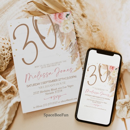 30e anniversaire Invitation Boho Brunch Invitation